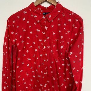 Gap Factory Fitted Boyfriend Shirt Red with White